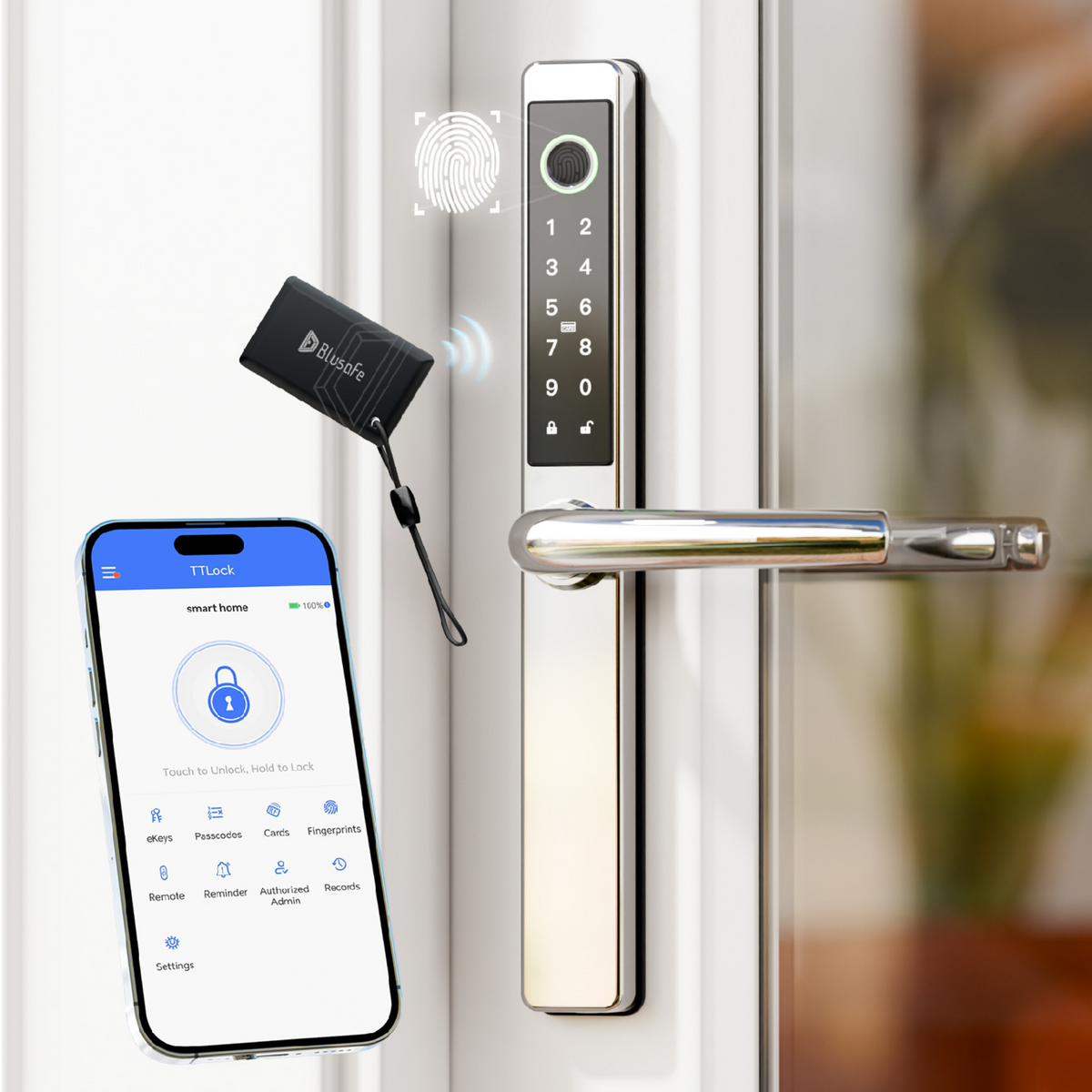 Blusafe Origin Smart Plus Smart Handle Stainless Steel — Fingerprint, RFID & App