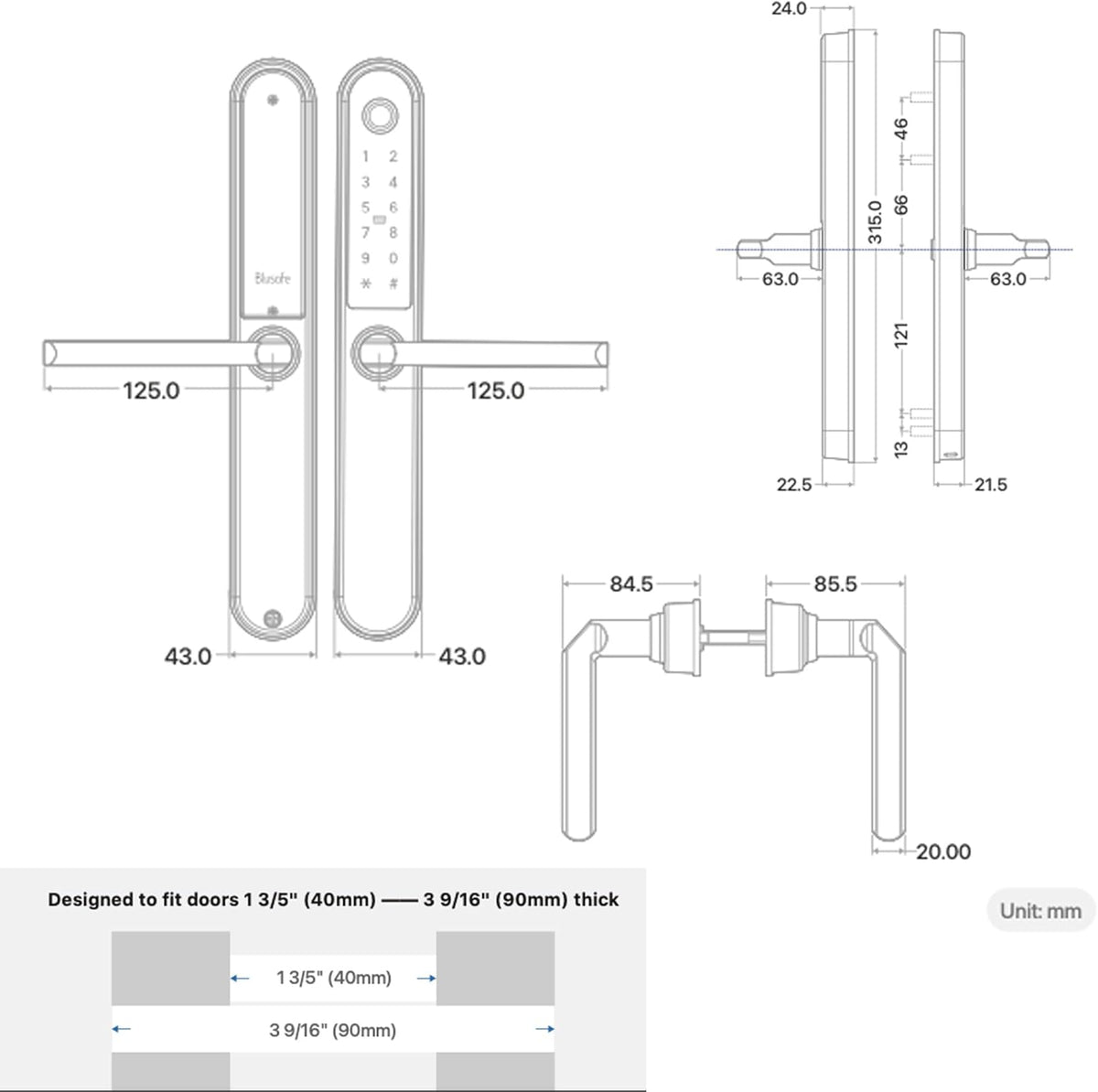 Blusafe Apollo Smart Door Handle — Fingerprint, Keypad, RFID & App