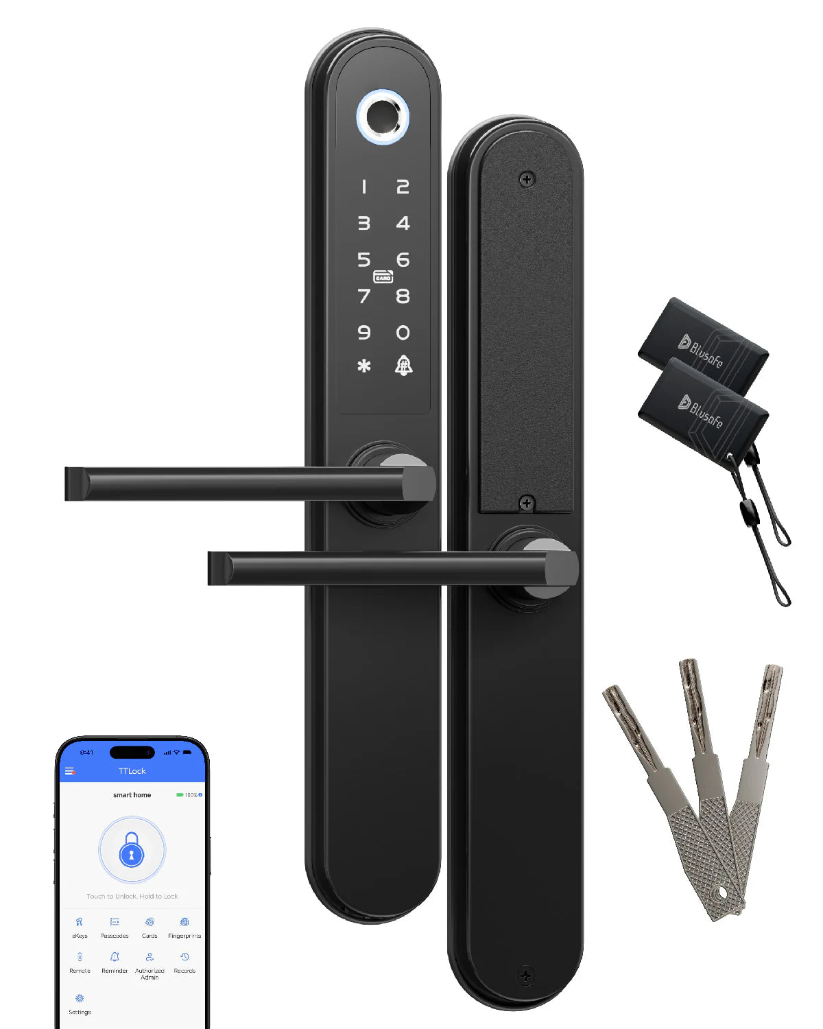 Blusafe Apollo Smart Door Handle — Fingerprint, Keypad, RFID & App