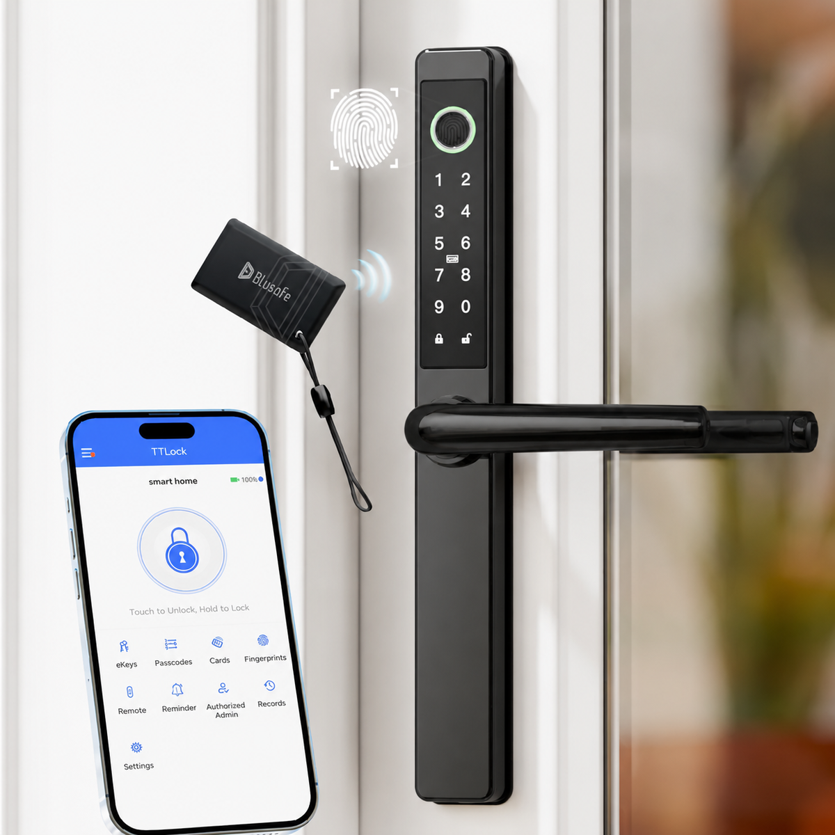 Blusafe Origin Smart Plus Smart Handle Stainless Steel — Fingerprint, RFID & App