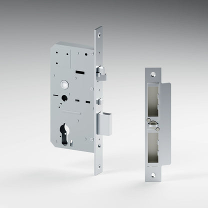 Blusafe timber auto-lock kit and matching keep, with stronger studio contrast