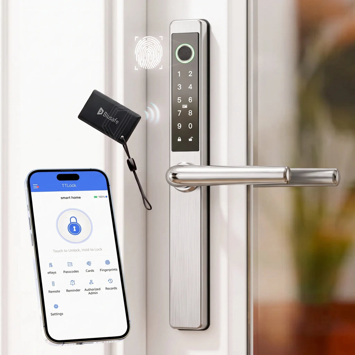 Blusafe Origin Smart Plus Smart Handle Stainless Steel — Fingerprint, RFID & App