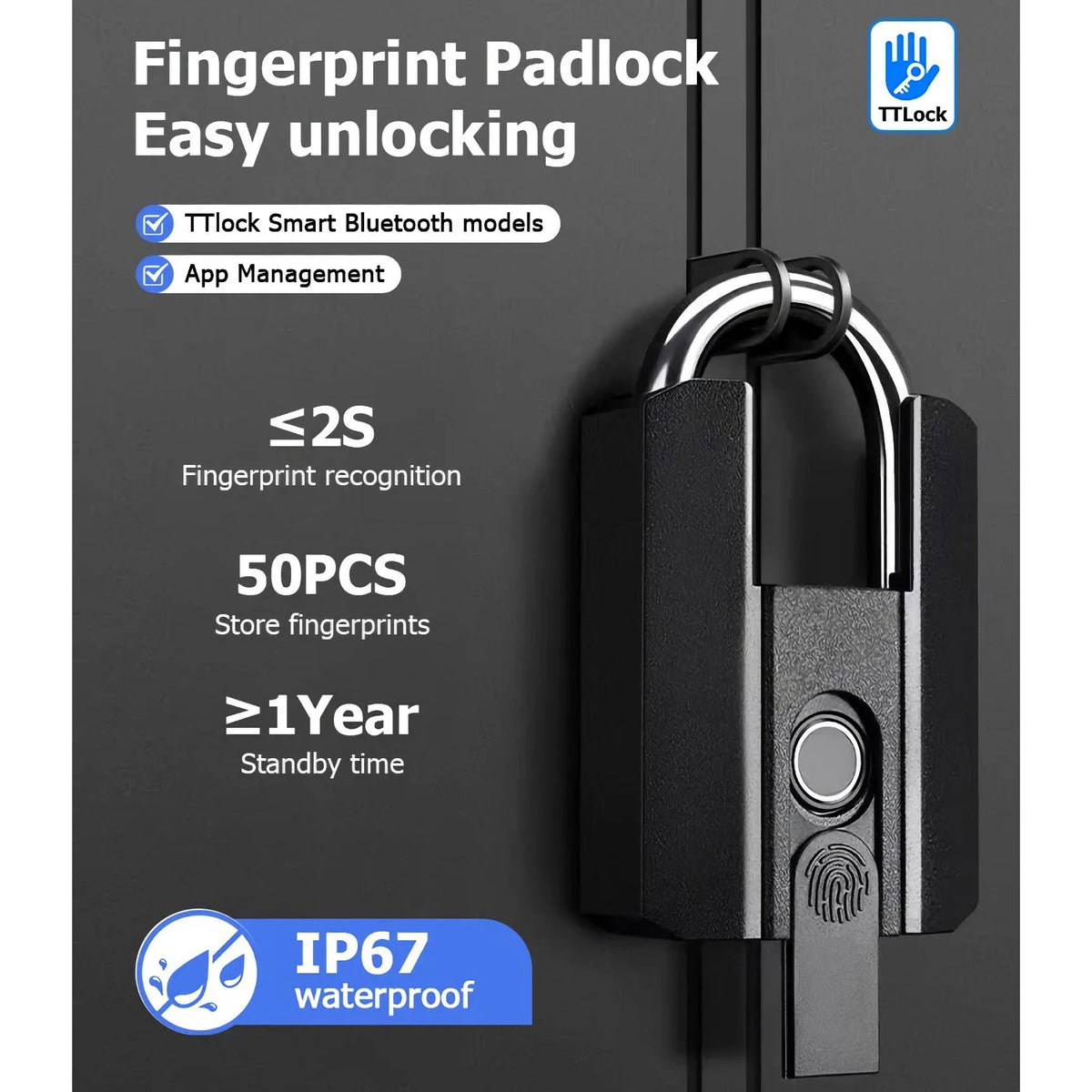 Blusafe Smart Fingerprint Padlock Pro – Bluetooth App Control, IP67 Weatherproof