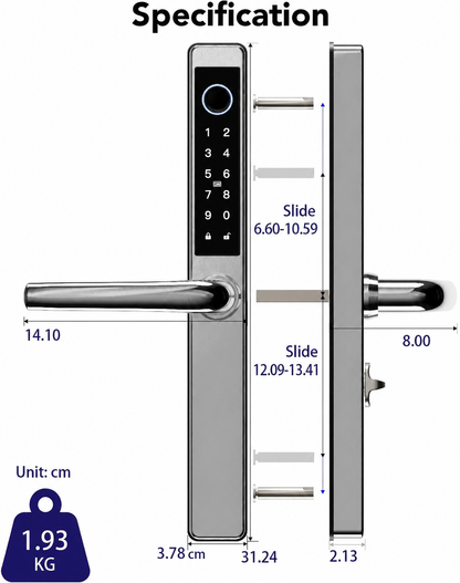 Blusafe Origin Smart Plus Smart Handle Stainless Steel — Fingerprint, RFID & App