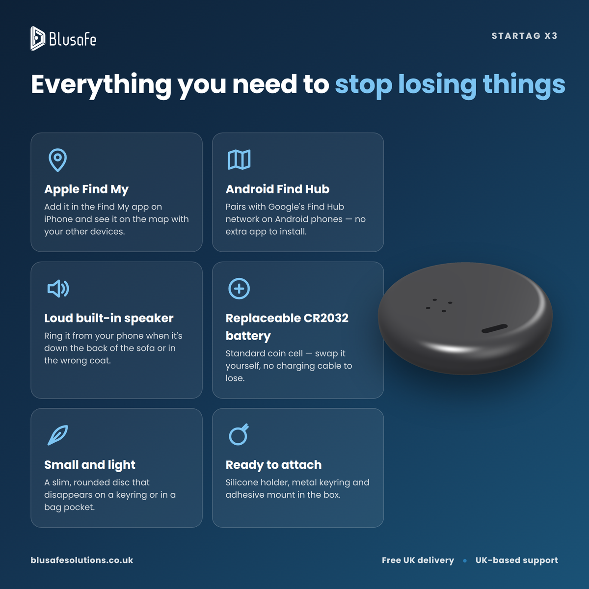 StarTag X3 Bluetooth Tracker — Apple Find My or Android Find Hub