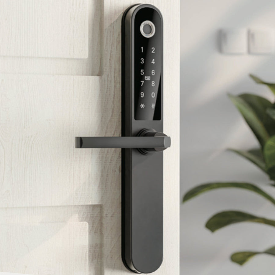 Blusafe Apollo Black Keyless Door Handle for Home Security, Finger Print, Key Card, Keypad, App Control, Remote Lock/Unlock	