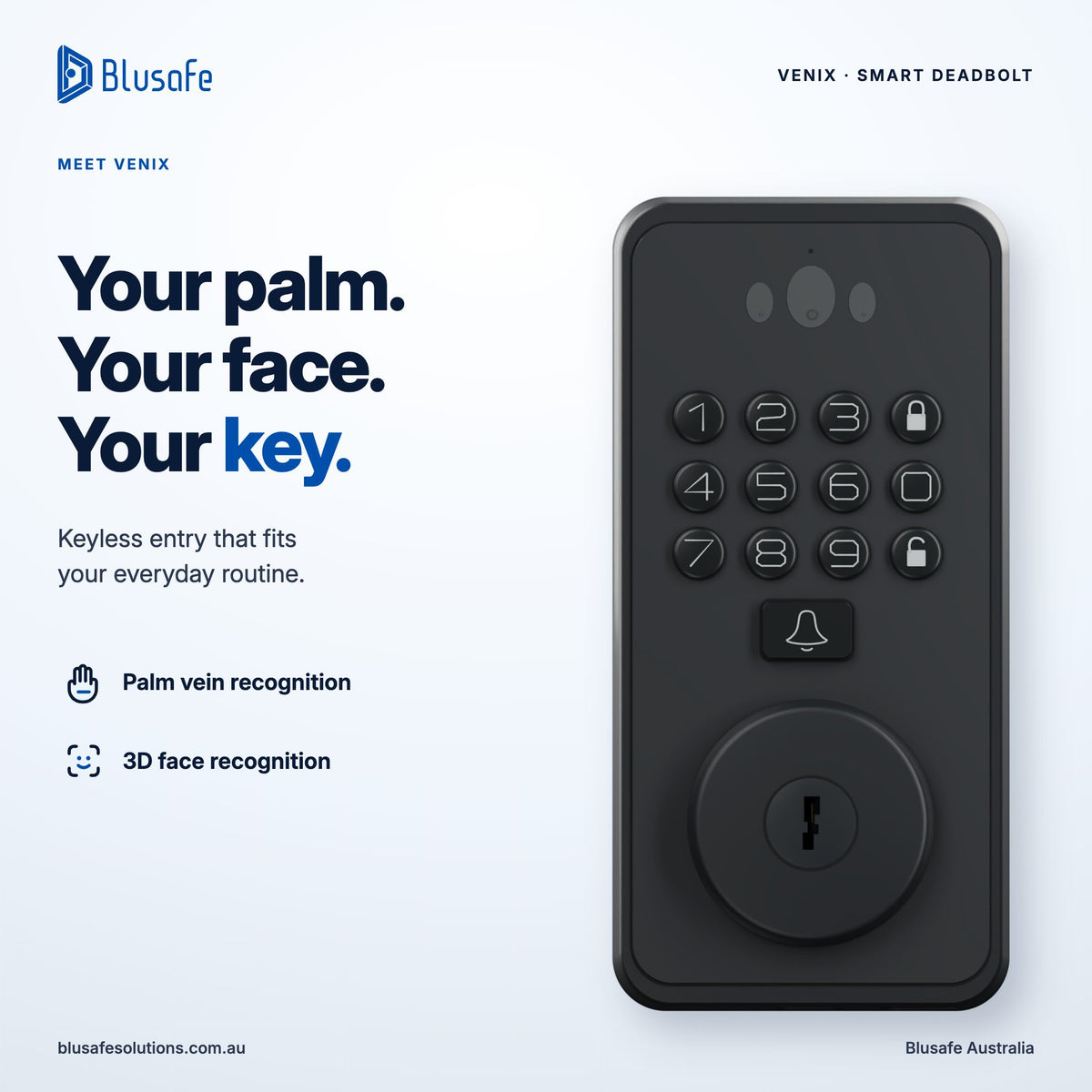 Blusafe Venix palm vein and 3D face recognition — your palm, your face, your key